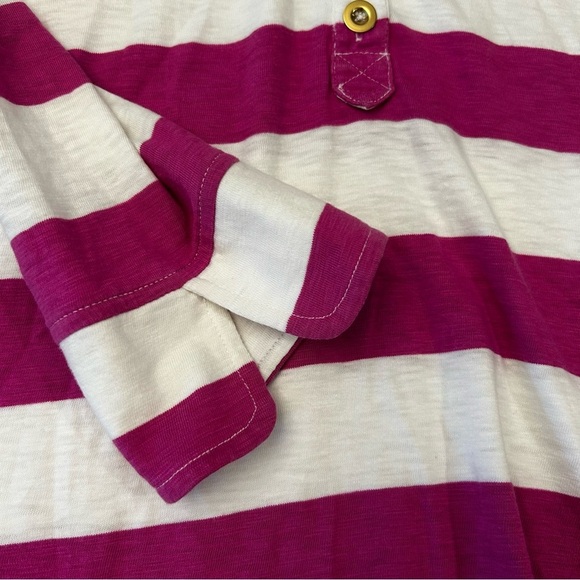 J. CREW Ringspun Wide Rugby Stripe Pink and White 3/4 Sleeve Henley Tee - Picture 6 of 11